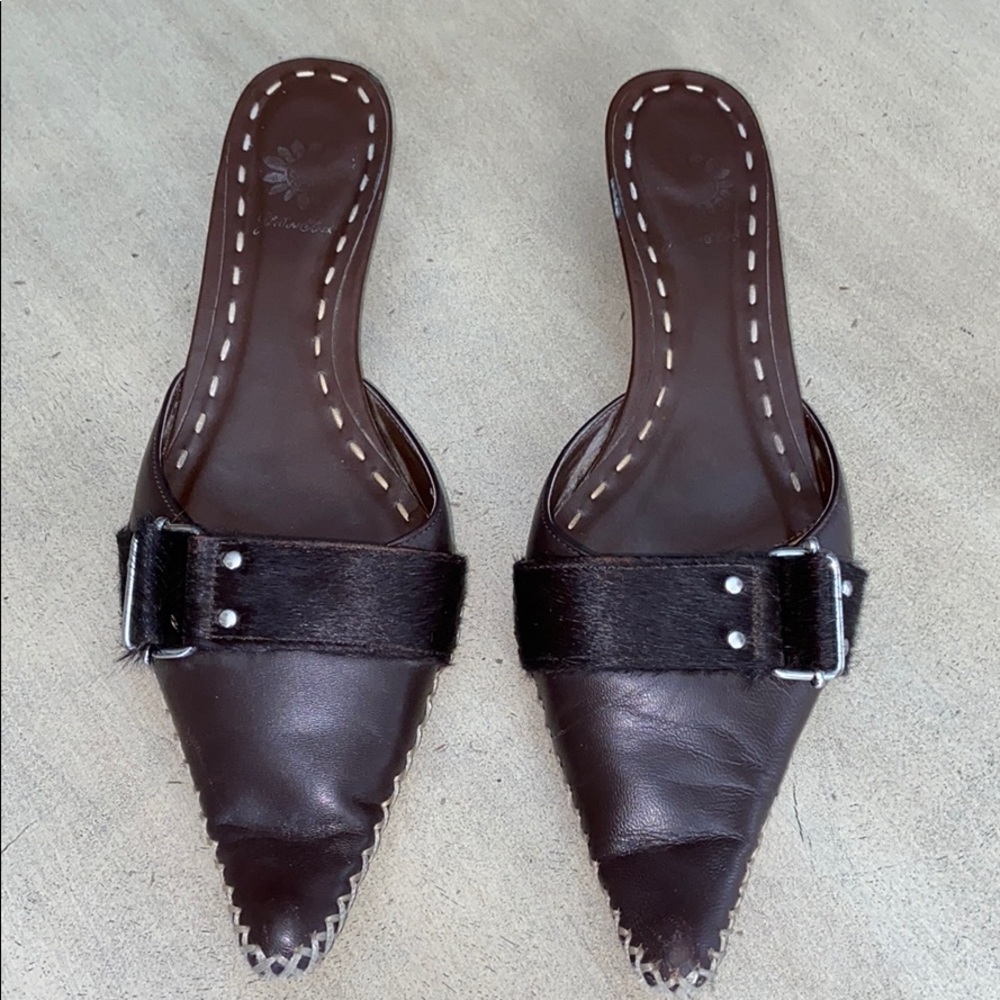 Chocolate Brown Leather Mules by Yellow Box